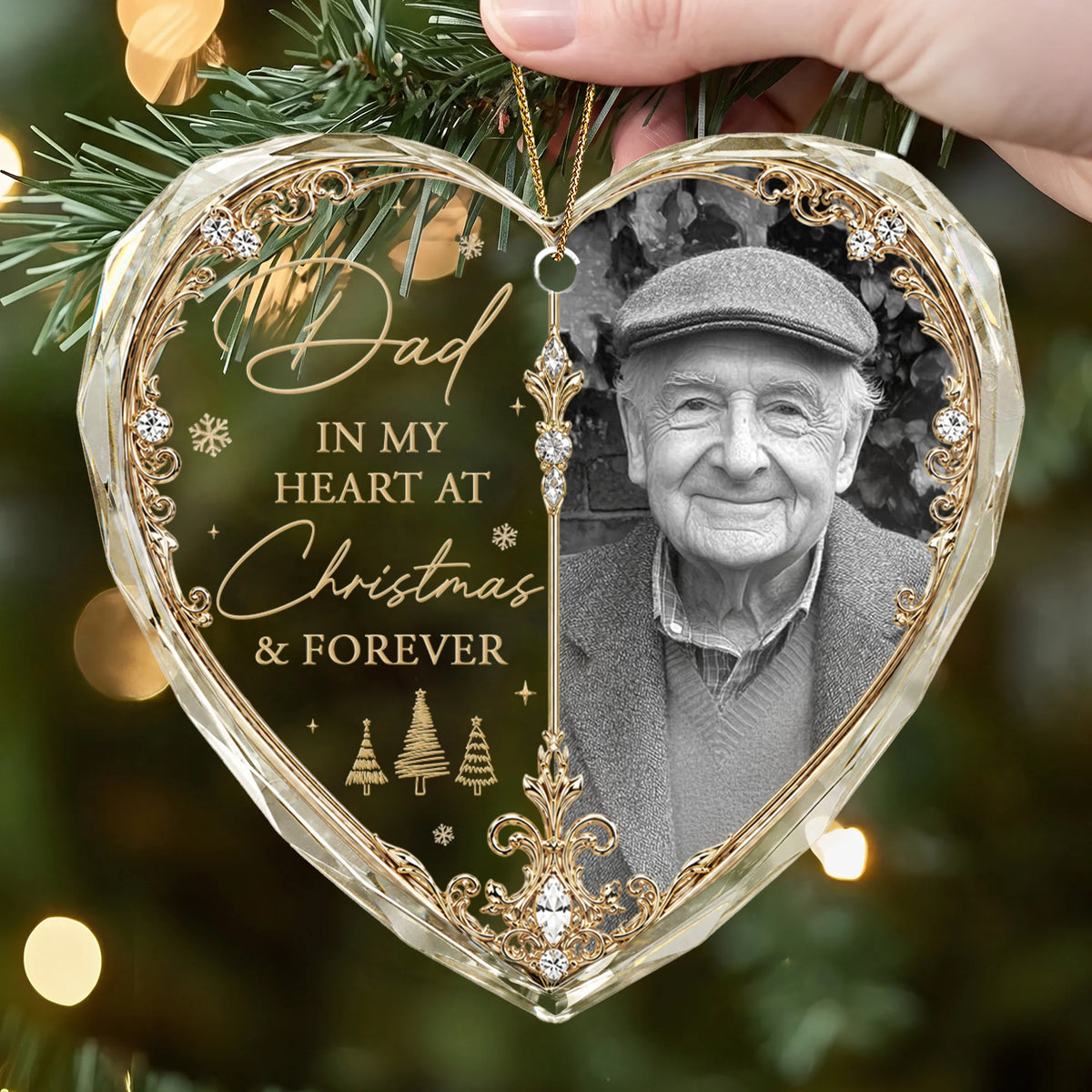 In Our Hearts At Christmas & Forever - Personalized Photo Glass Ornament Memorial Gift