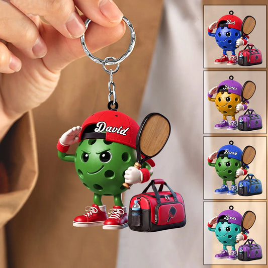 Salute Pickleball Mascot Keychain - Personalized Pickleball Gift for Players & Coaches