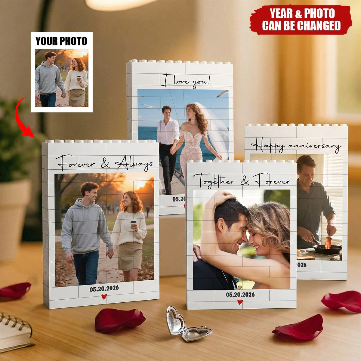 Custom Couple Photo Building Blocks for Couples with personalized design details for meaningful gifting