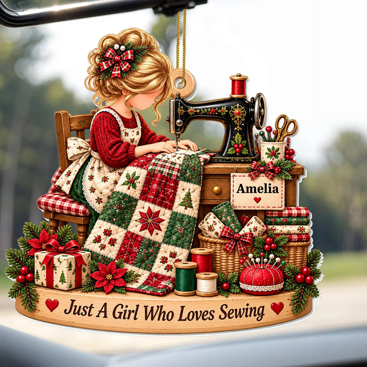 Just A Girl Who Loves Sewing Personalized Acrylic Ornament - Custom Quilter Gift for Mom