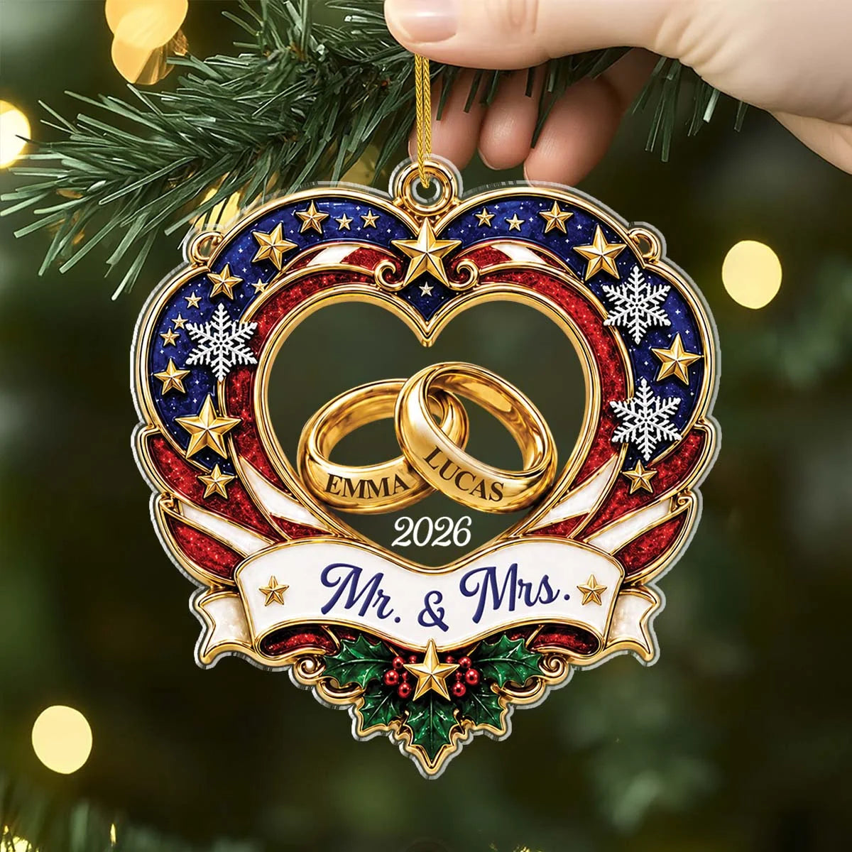 Mr. & Mrs. Personalized Acrylic Ornament - Custom Wedding Rings Christmas Keepsake for Couples