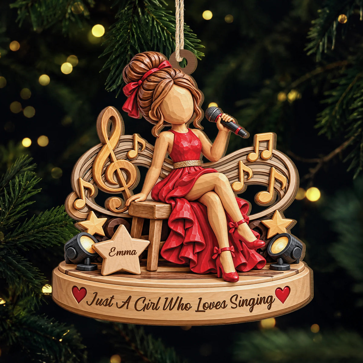 Just A Girl Who Loves Singing Personalized Wooden Ornament - Christmas Keepsake for Singer Daughter