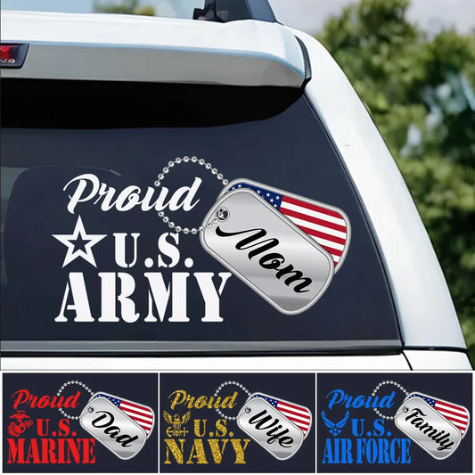 Proud U.S. Army Mom Dog Tags Car Decal - Custom Military Family Window Sticker