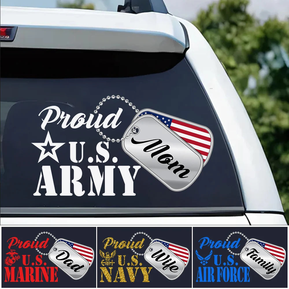 Proud U.S. Army Mom Dog Tags Car Decal - Custom Military Family Window Sticker