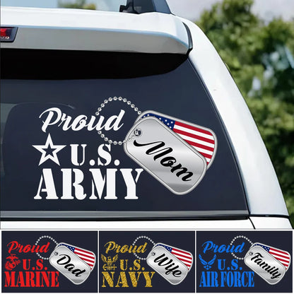 Proud U.S. Army Mom Dog Tags Car Decal - Custom Military Family Window Sticker