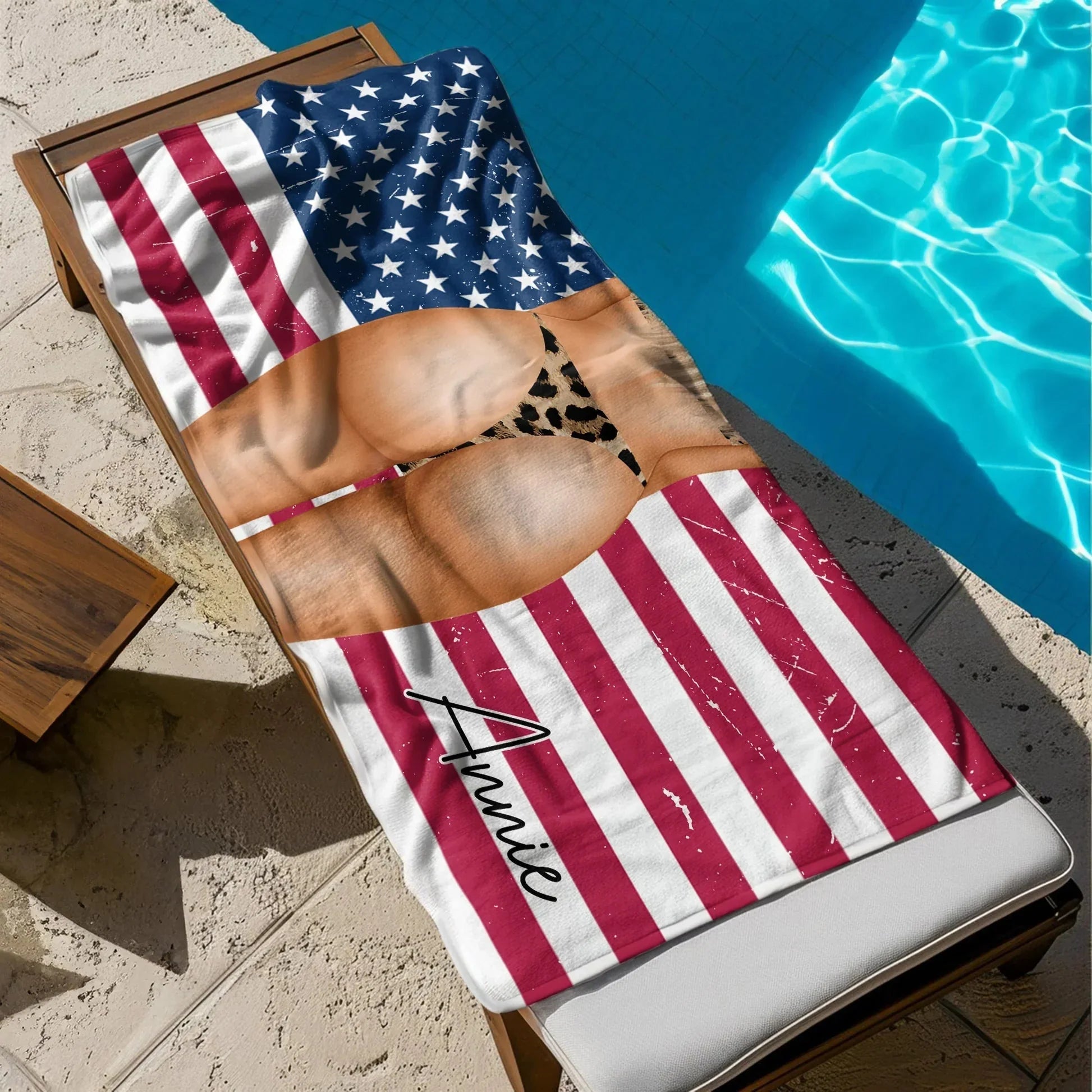 Personalized Patriotic Beach Towel personalization view for Wife