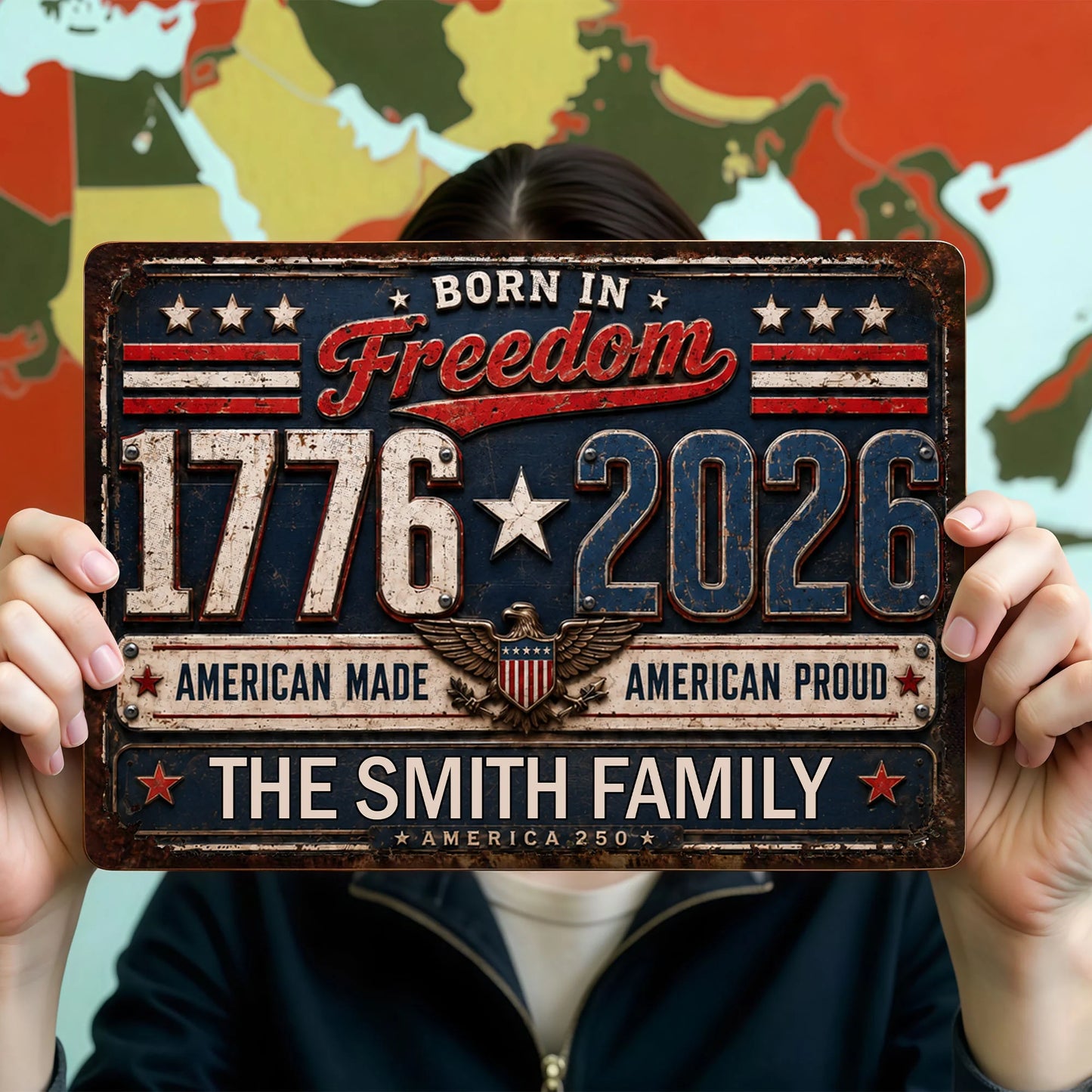 Custom Patriotic Metal Sign for Dad with personalized design details for meaningful gifting image 6