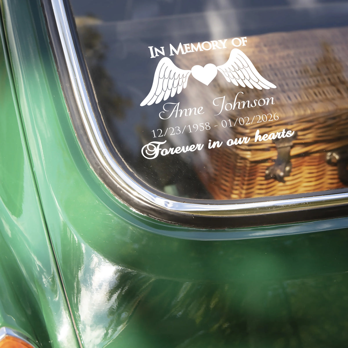 In Memory Of Forever In Our Hearts - Personalized Memorial Car Decal Sticker for Family Tribute