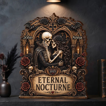 Eternal Nocturne Gothic Skeleton Couple - Personalized Wooden Block Gift