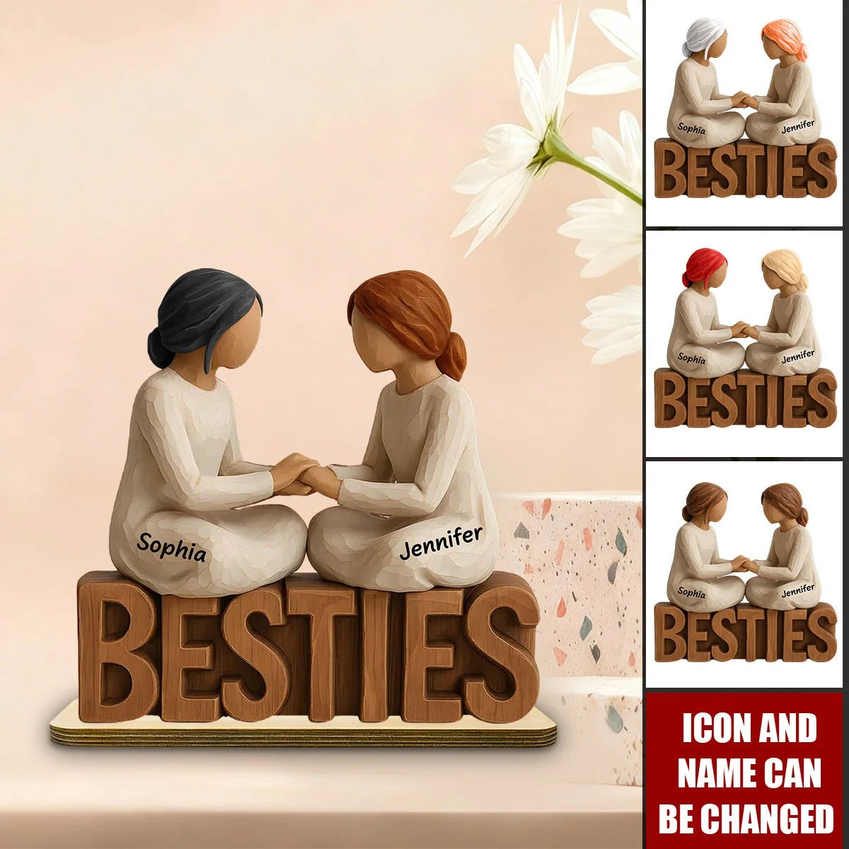 Besties Forever Together Personalized Wooden Plaque - Custom Keepsake Gift for Best Friends