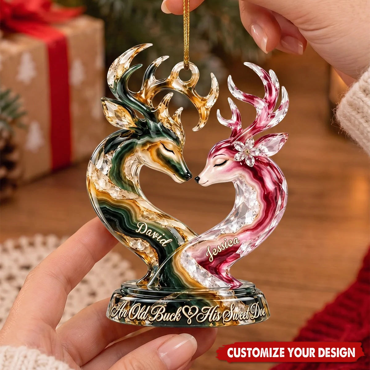 An Old Buck And His Sweet Doe Personalized Acrylic Ornament - Christmas Gift for Couples