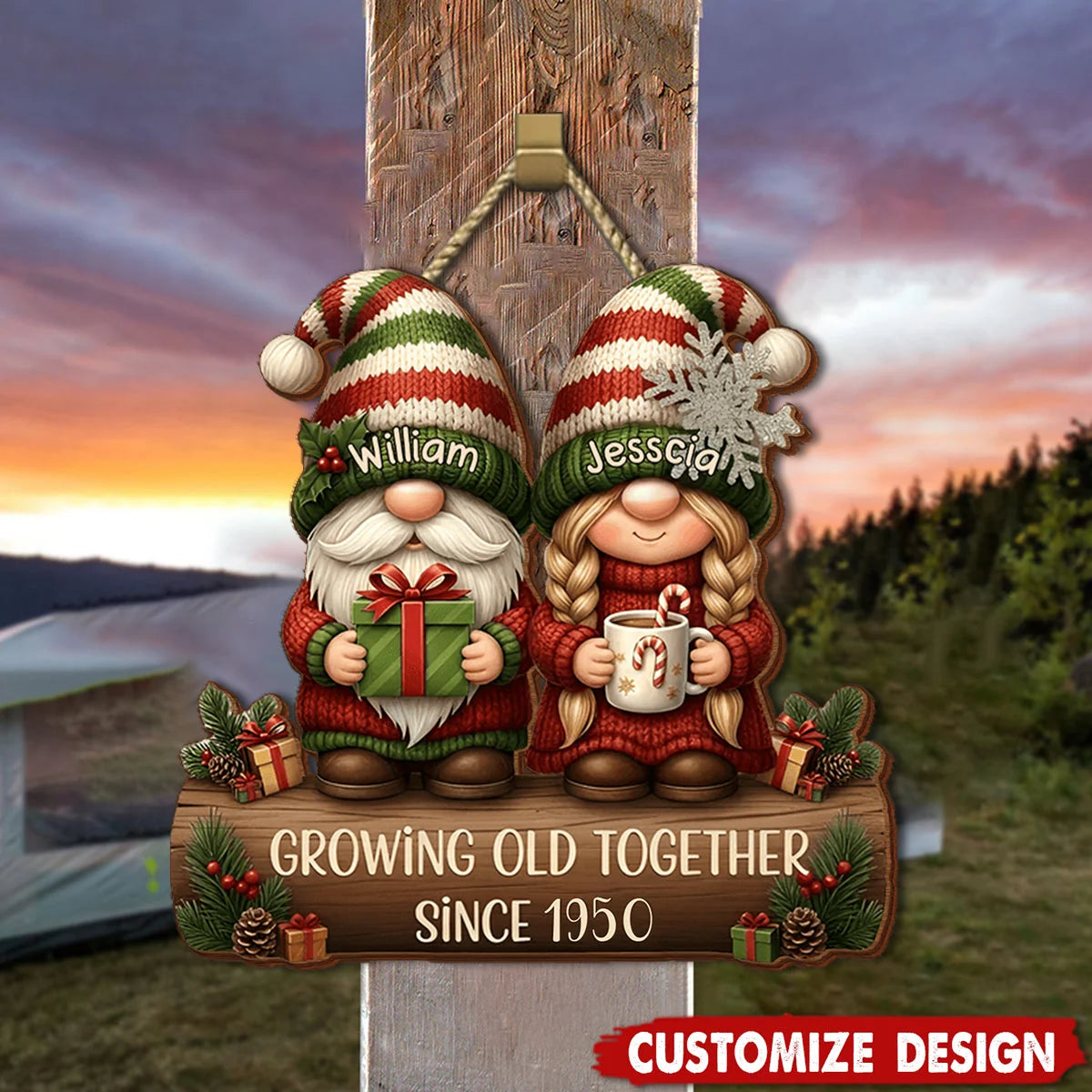 Growing Old Together Personalized Wood Sign - Custom Couple Christmas Gift Decor