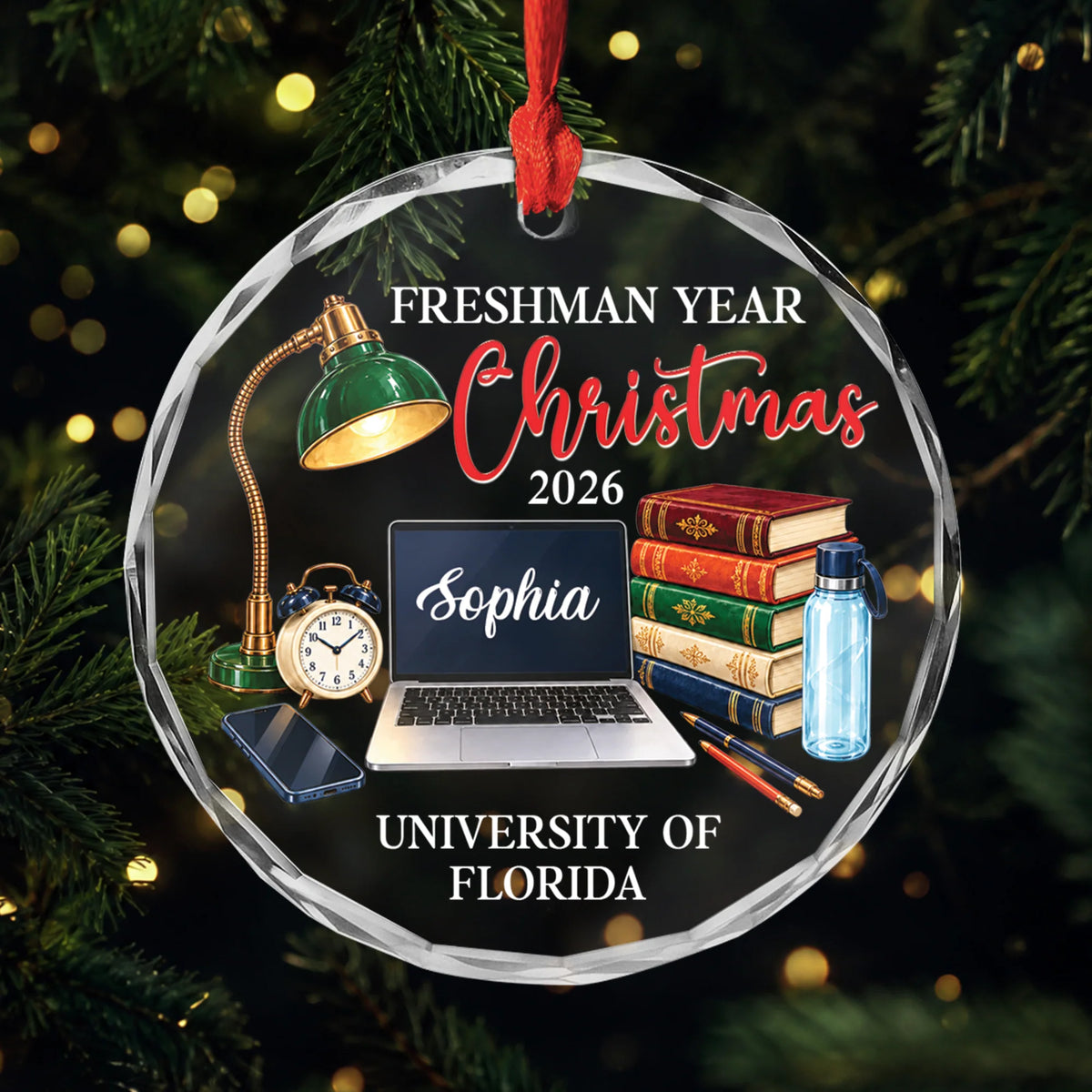 Freshman Year Christmas Personalized Glass Ornament - Holiday Keepsake for College Student