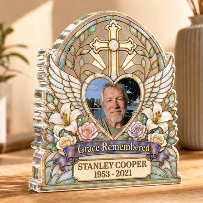Grace Remembered Custom Photo Acrylic Plaque - Personalized Memorial Keepsake Gift for Family