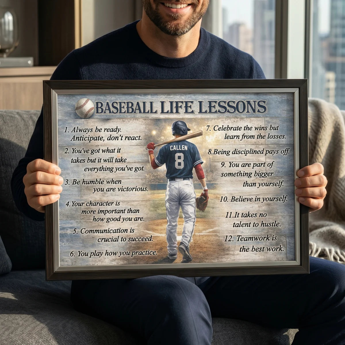 Custom Baseball Life Lessons Canvas for Dad with personalized design details for meaningful gifting image 6