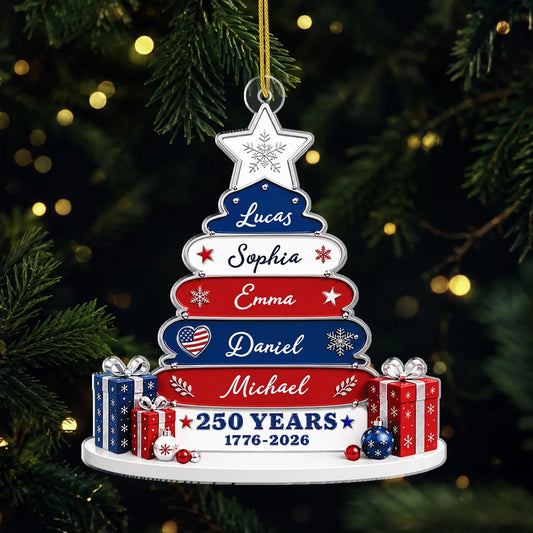 Custom 250 Years Christmas Tree Acrylic Ornament - Personalized Family Names Keepsake Gift for Holiday Decor