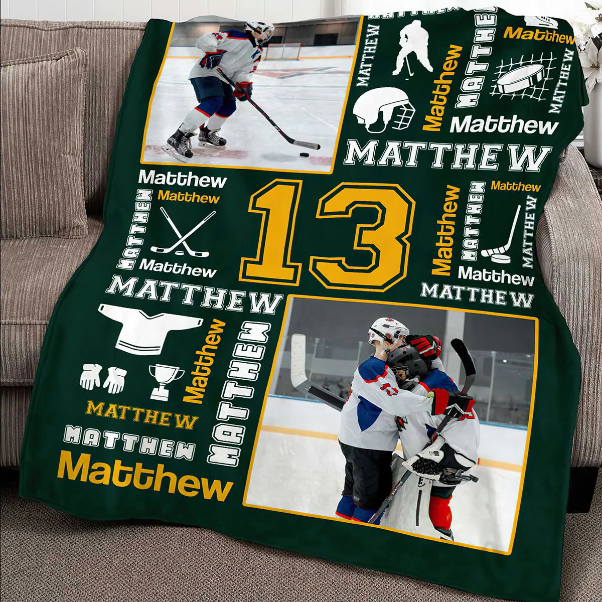 Personalized hockey photo blanket with custom player name and jersey number for hockey lovers gift image 6