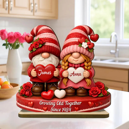 Growing Old Together Personalized Wooden Plaque - Romantic Couple Gnome Keepsake Gift