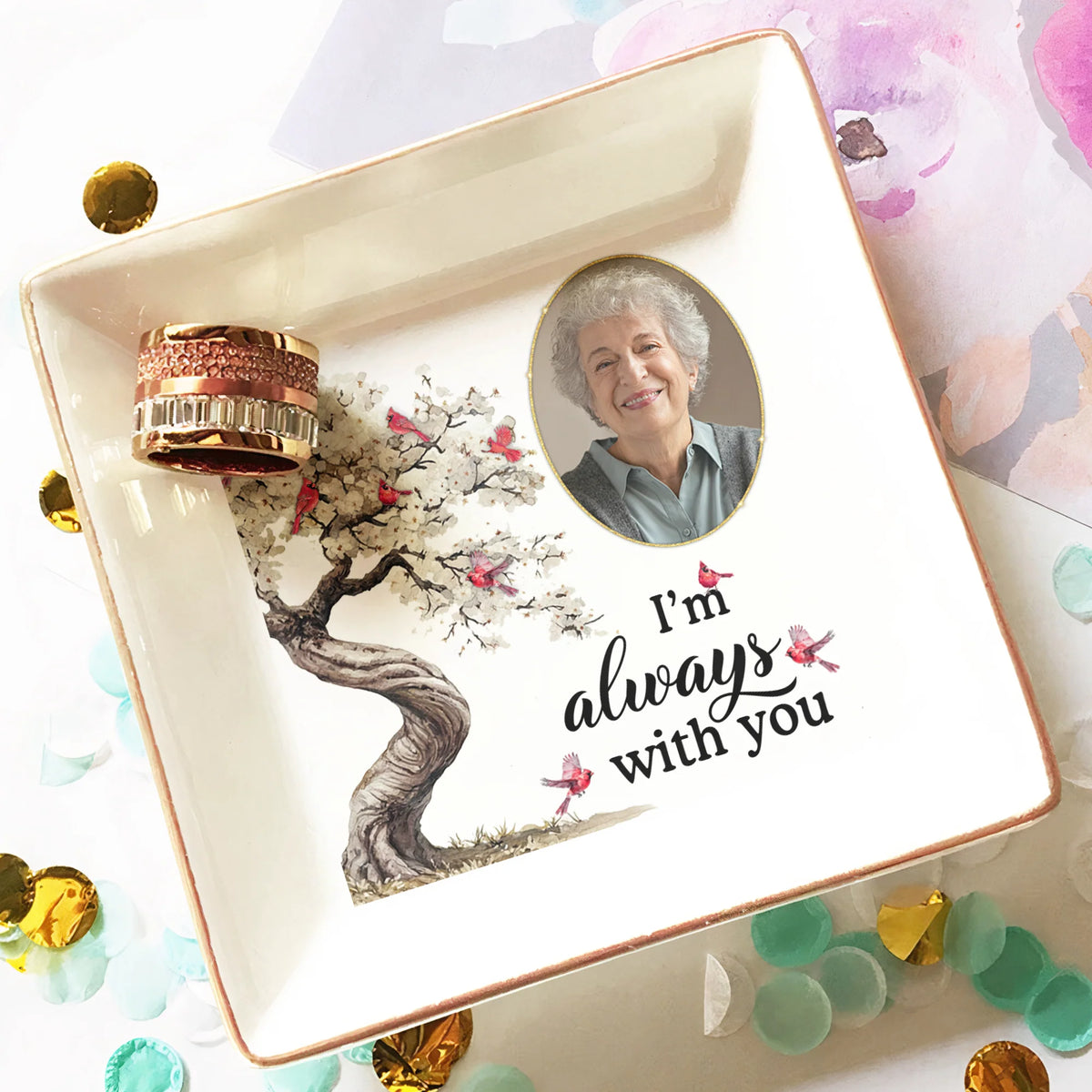 "I'm Always With You" Personalized Memorial Jewelry Dish - Custom Photo Bereavement Gift