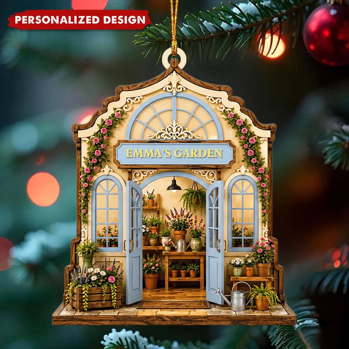 Personalized Greenhouse Wooden Ornament - Custom Garden Plant Lovers Keepsake Gift