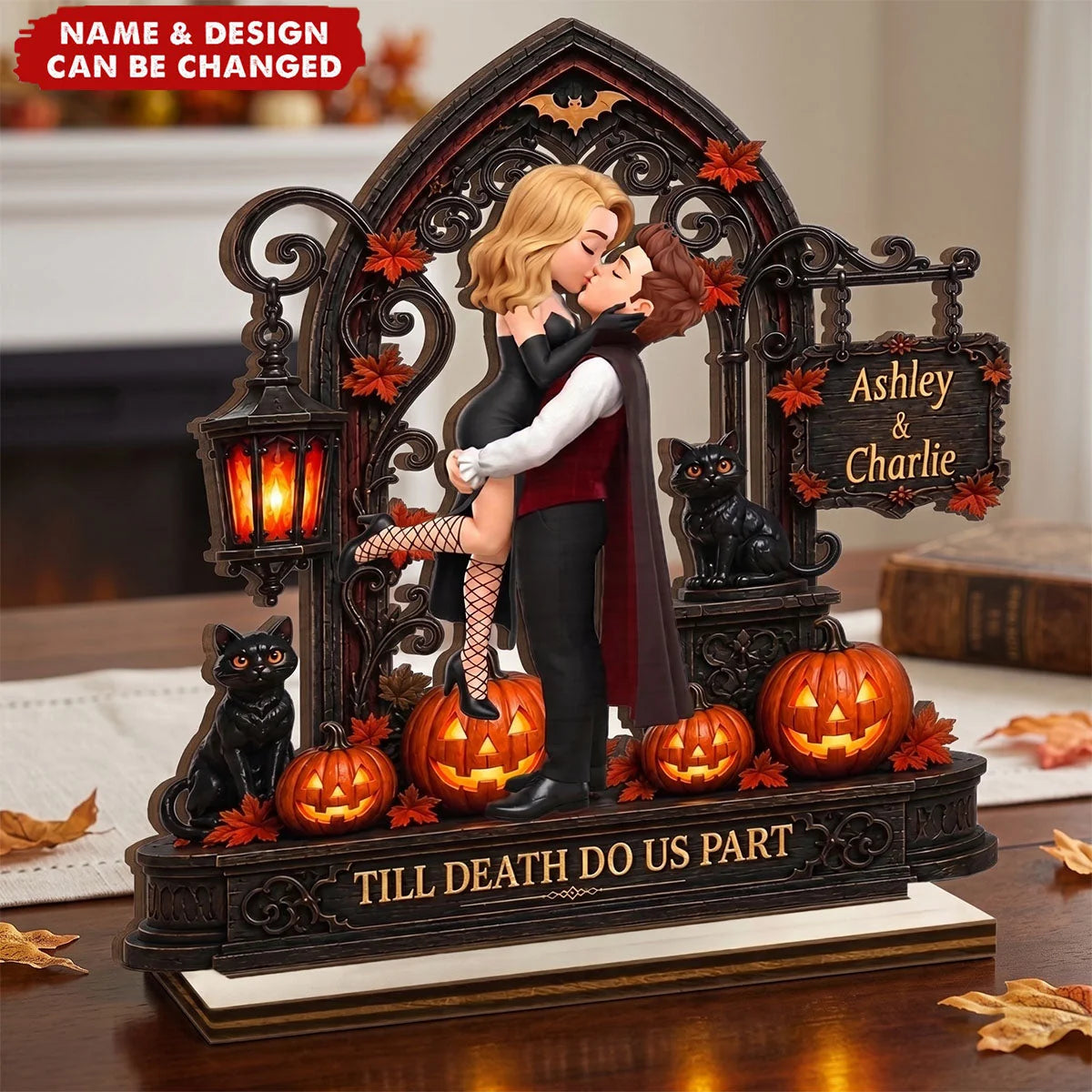 Till Death Do Us Part Personalized Couples Halloween Wooden Plaque - Spooky Romantic Gift