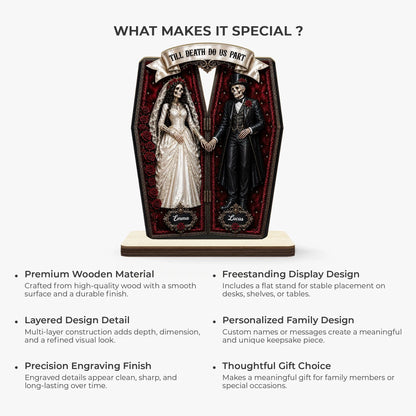 Till Death Do Us Part Personalized Skeleton Couple Wooden Plaque - Custom Halloween Gift