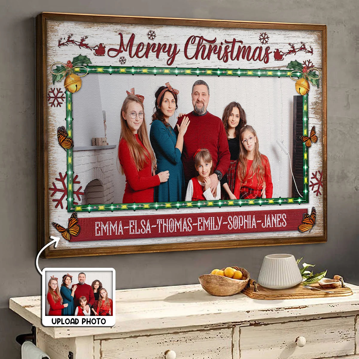 Merry Christmas Custom Photo Canvas / Poster - Personalized Family Wall Art Holiday Keepsake Gift