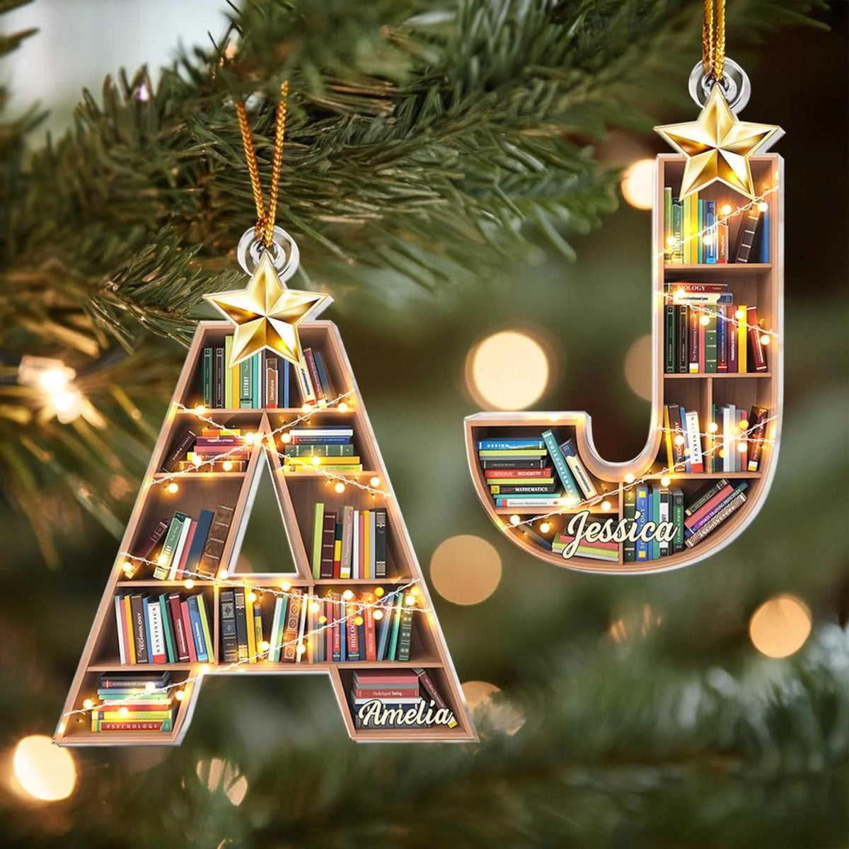 Personalized Book Lover Ornament - Custom Bookshelf Initial Acrylic Christmas Keepsake for Readers & Librarians
