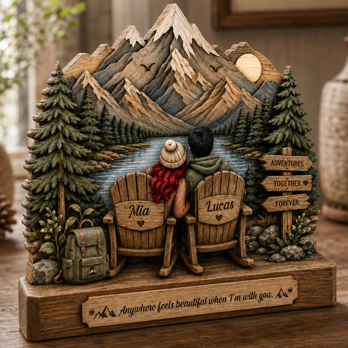 Personalized Couple Mountain Wooden Block personalization view for Couples