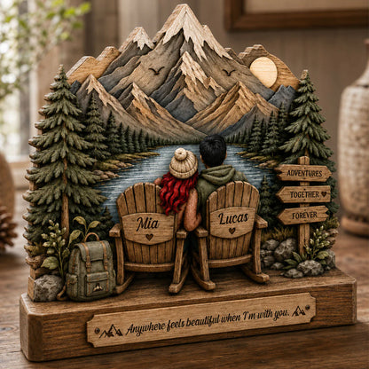 Personalized Couple Mountain Wooden Block personalization view for Couples