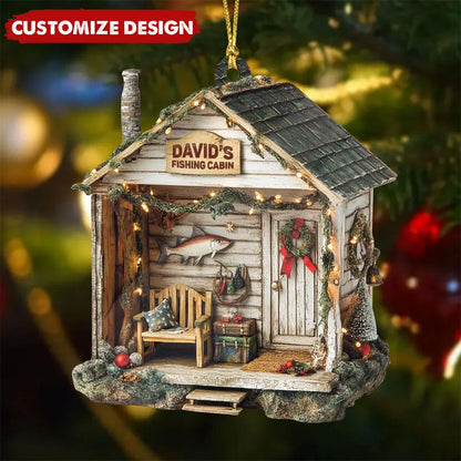 Custom Fishing Cabin Christmas Ornament - Personalized Fishing Lovers Acrylic Keepsake Gift