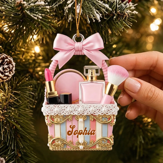 Personalized makeup Christmas ornament with customized name gift for makeup artist