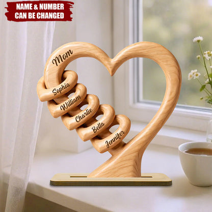 Personalized Mom Heart Wooden Plaque personalization view for Mom