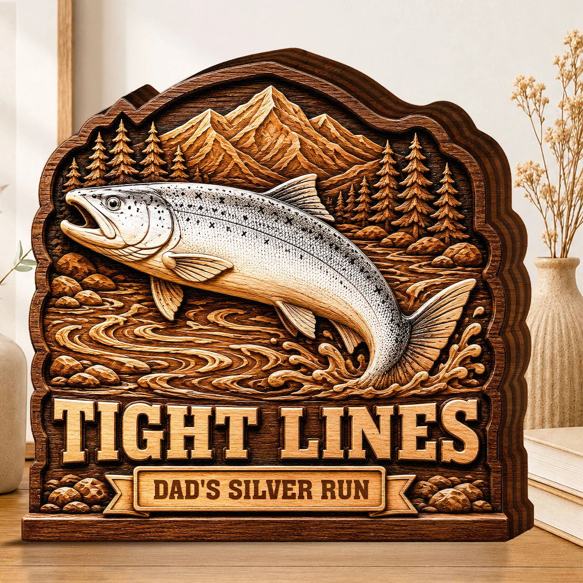 Tight Lines Personalized Wooden Fish Block - Custom Fishing Gift for Anglers