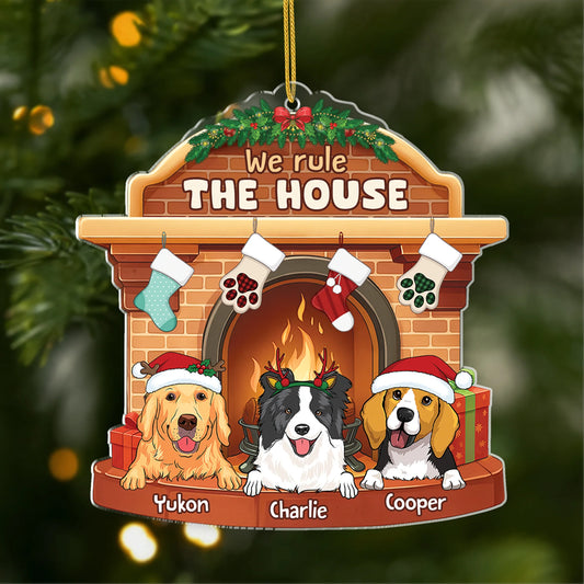 We Rule The House Personalized Pet Christmas Acrylic Ornament - Custom Name Gift for Dog Lovers