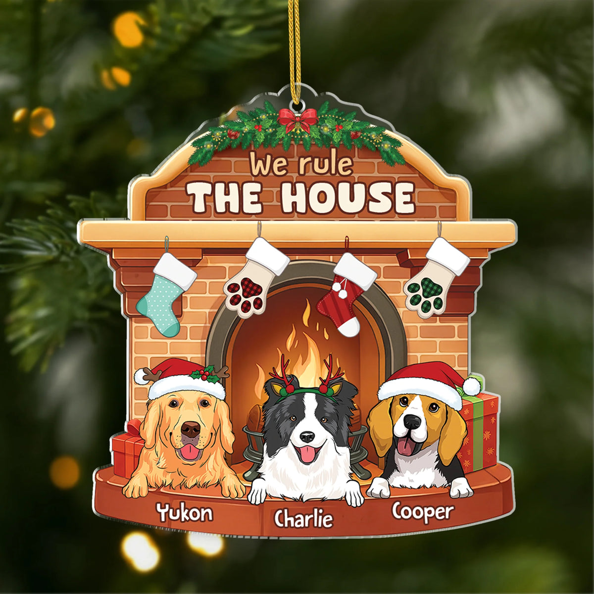We Rule The House Personalized Pet Christmas Acrylic Ornament - Custom Name Gift for Dog Lovers