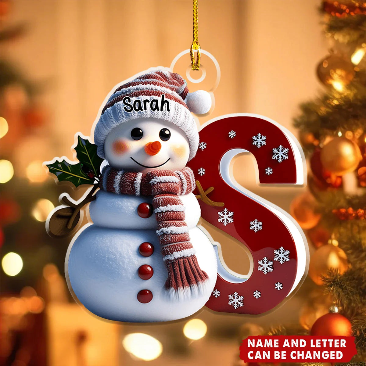 Custom Initial Snowman - Personalized Acrylic Christmas Ornament with Name, Family Christmas Keepsake Gift