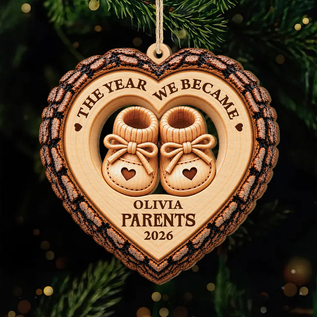 The Year We Became Parents Personalized Wooden Ornament - Christmas Keepsake Gift for New Mom and Dad