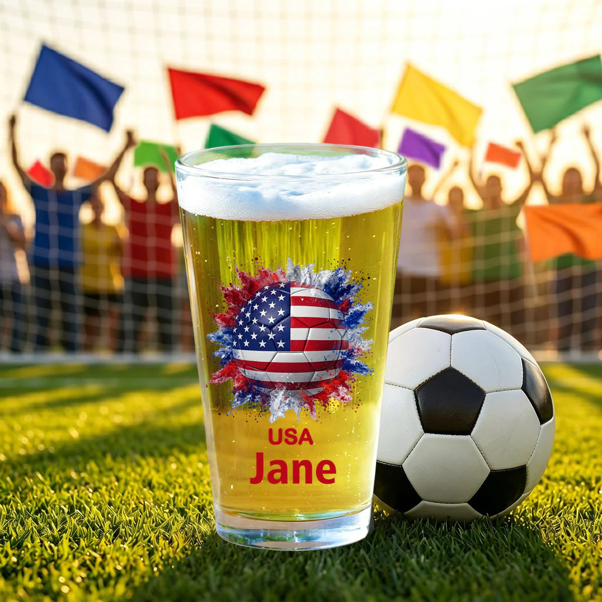 Custom Soccer Beer Glass personalization view for Dad