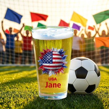 Custom Soccer Beer Glass personalization view for Dad