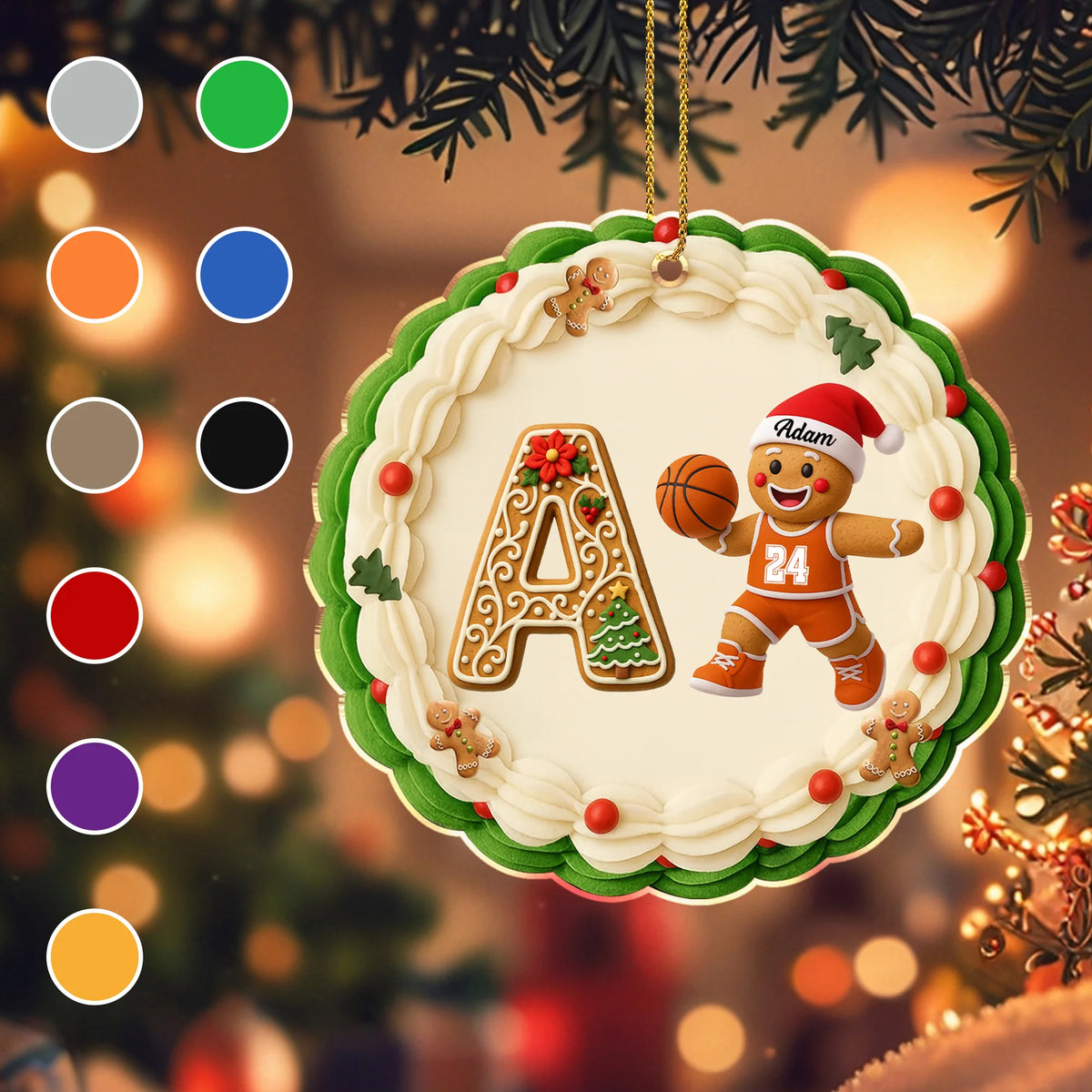 Customizable Christmas Ornament With Gingerbread And Basketball