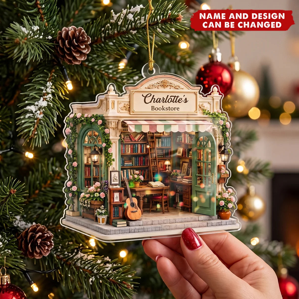 Personalized Bookstore Acrylic Ornament - Custom Christmas Gift for Book Lovers