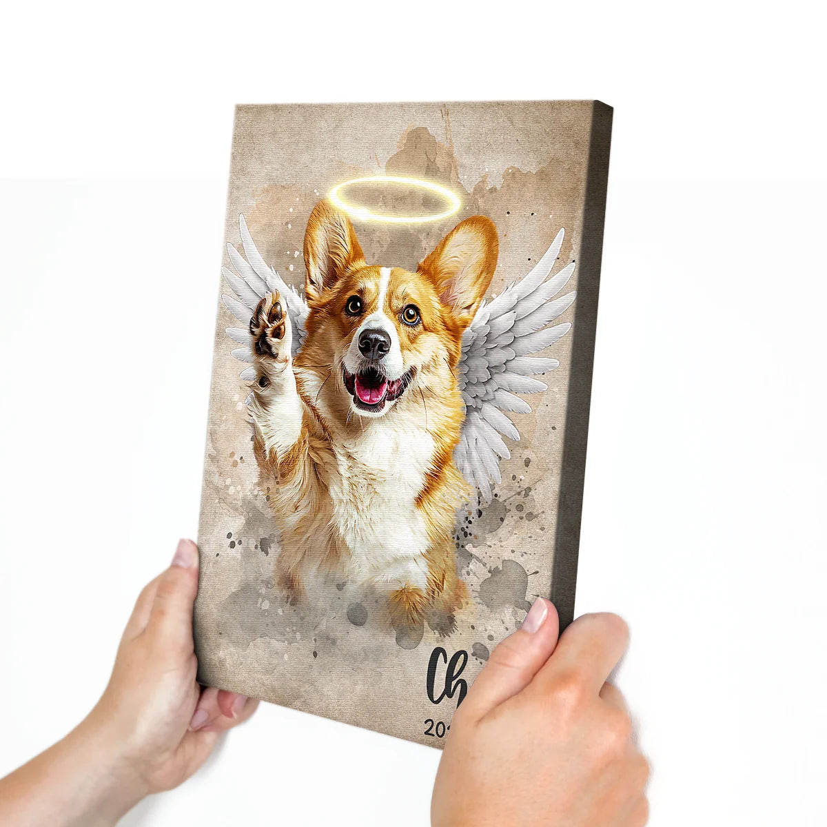 Custom Photo Pet Angel With Halo Wings - Personalized Dog & Cat Memorial Canvas / Poster