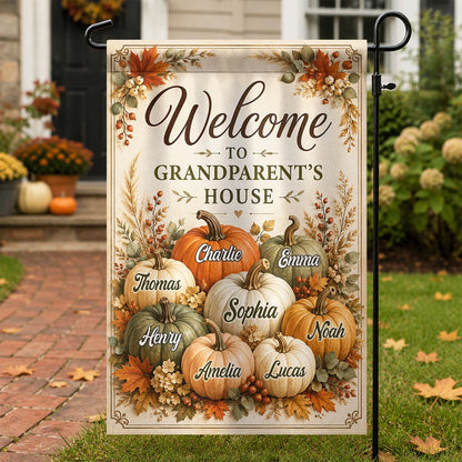 Welcome to Grandparent's House - Personalized Fall Garden Flag for Grandma and Grandpa