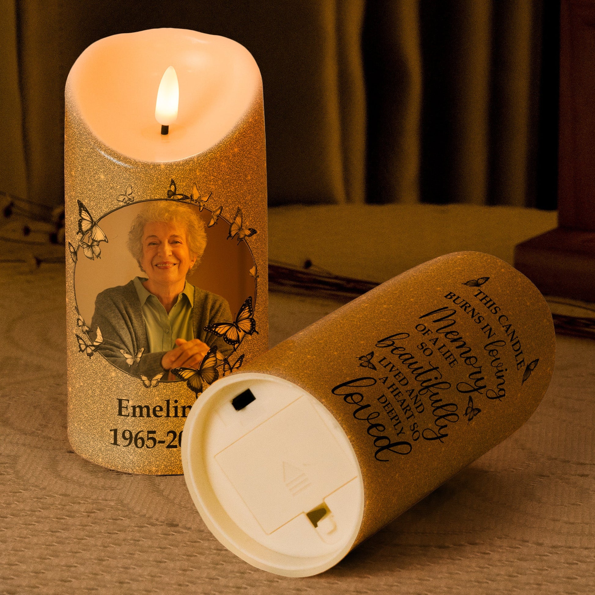 In Loving Memory Of A Life So Beautifully Lived - Personalized Photo Memorial LED Candle Keepsake