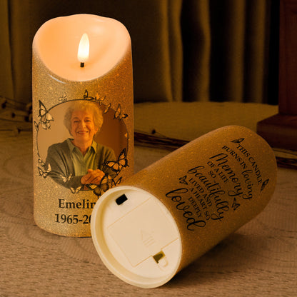 In Loving Memory Of A Life So Beautifully Lived - Personalized Photo Memorial LED Candle Keepsake