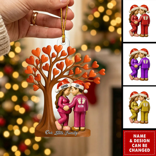 Our Little Family Baby Coming - Personalized Acrylic Ornament for Expecting Parents Christmas Gift