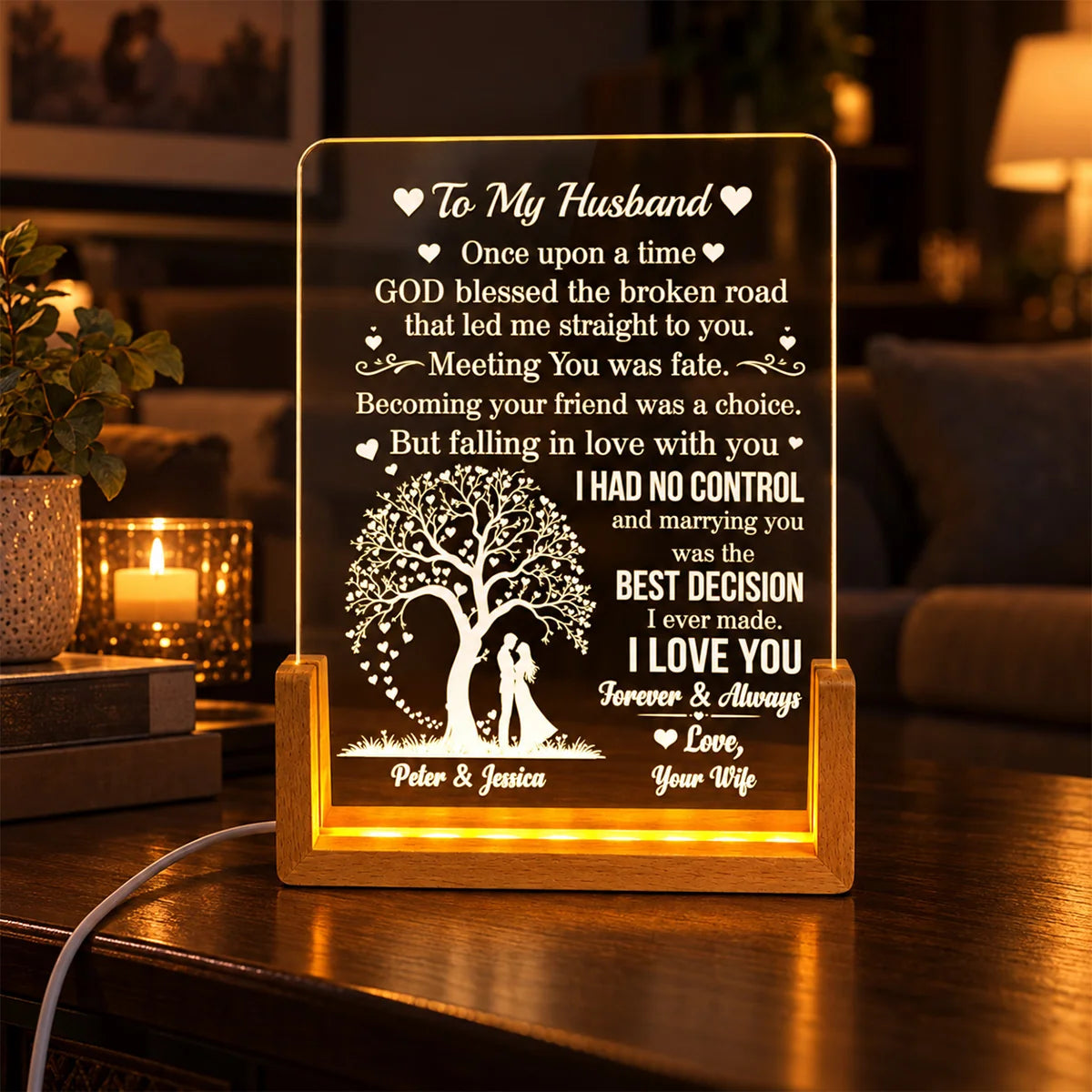 Marrying You Was The Best Decision - Personalized Acrylic Night Light to Couples Husband Wife Gift