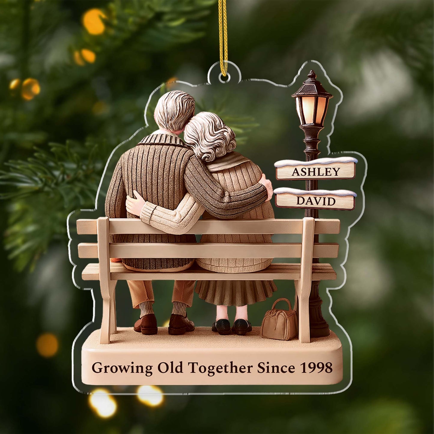 Growing Old Together Since Personalized Couple Acrylic Ornament - Custom Anniversary Gift