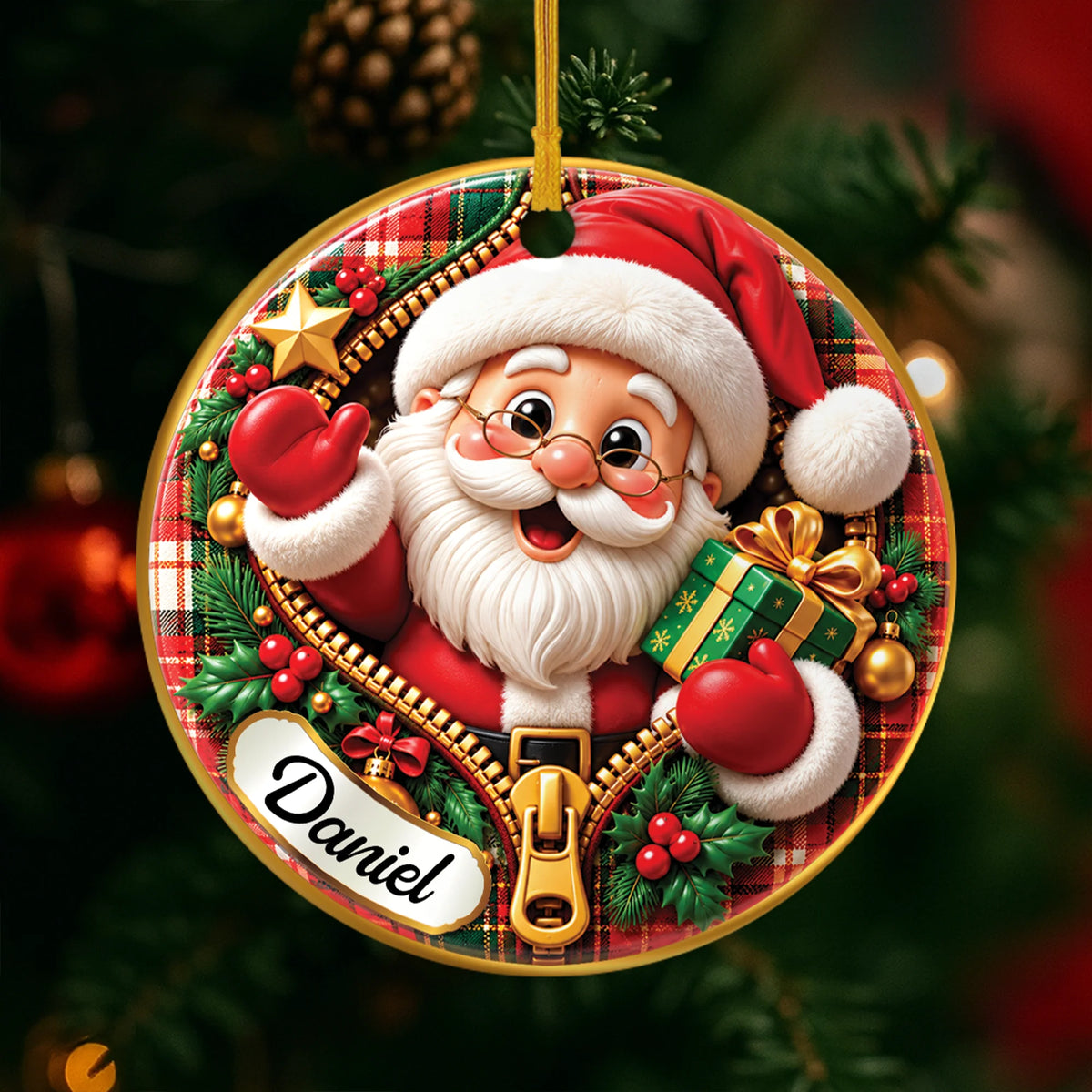 Personalized Zipper Christmas Character Ceramic Ornament - Custom Name Holiday Keepsake for Kids and Family